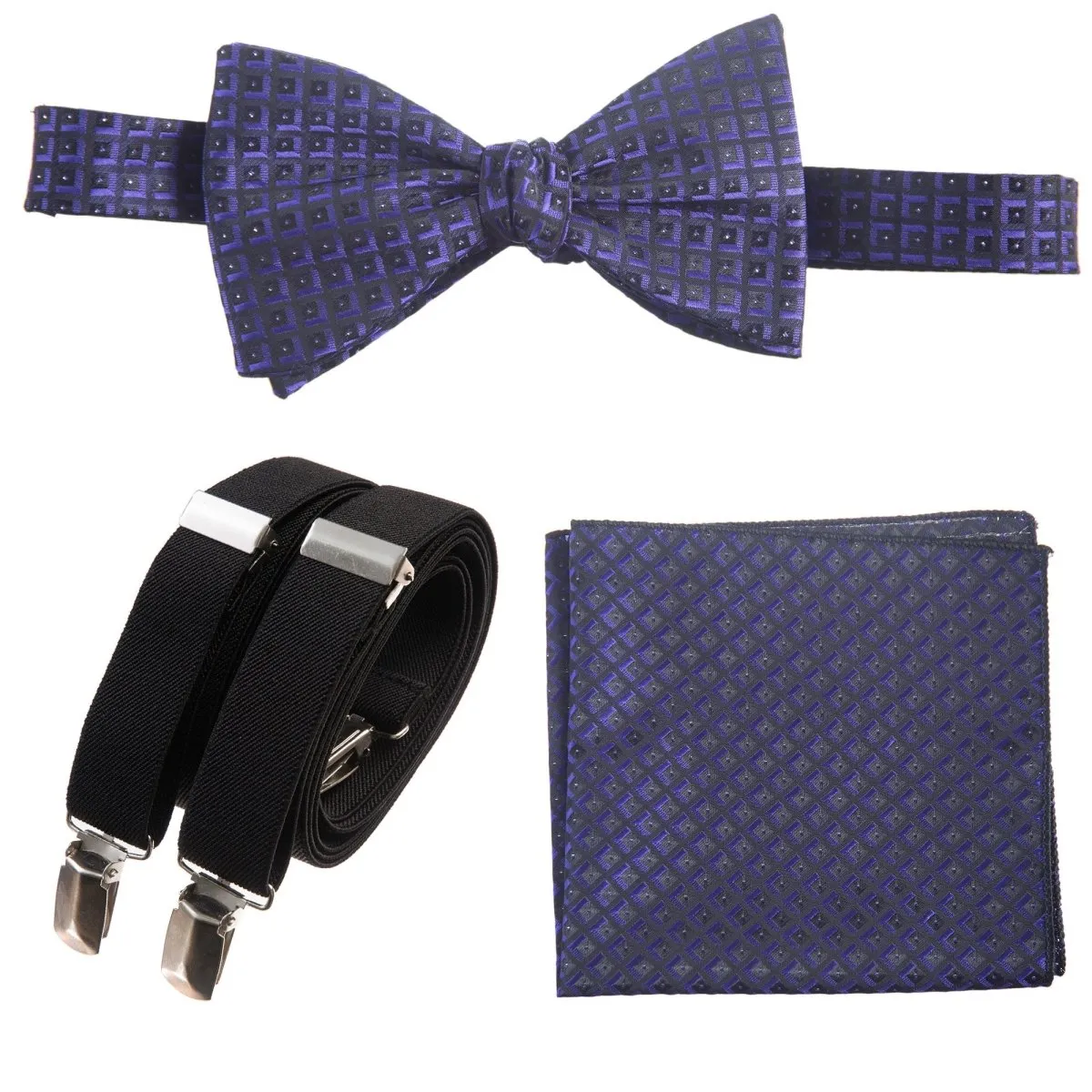 Self-tie Bow Tie & Pocket Square Paisley Jacquard with Adjustable Stretch Suspender