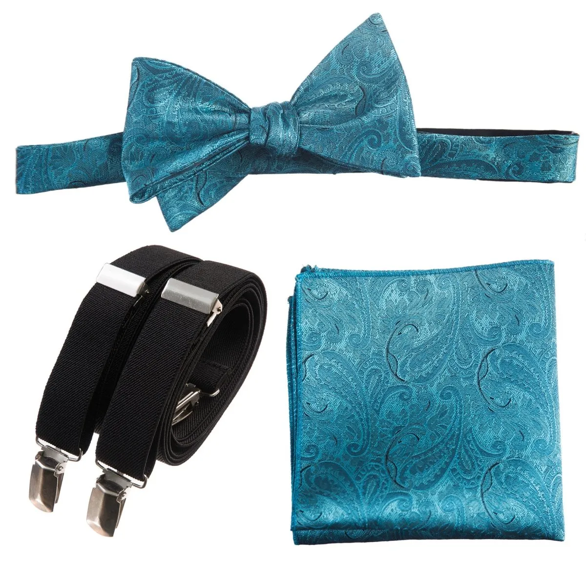 Self-tie Bow Tie & Pocket Square Paisley Jacquard with Adjustable Stretch Suspender