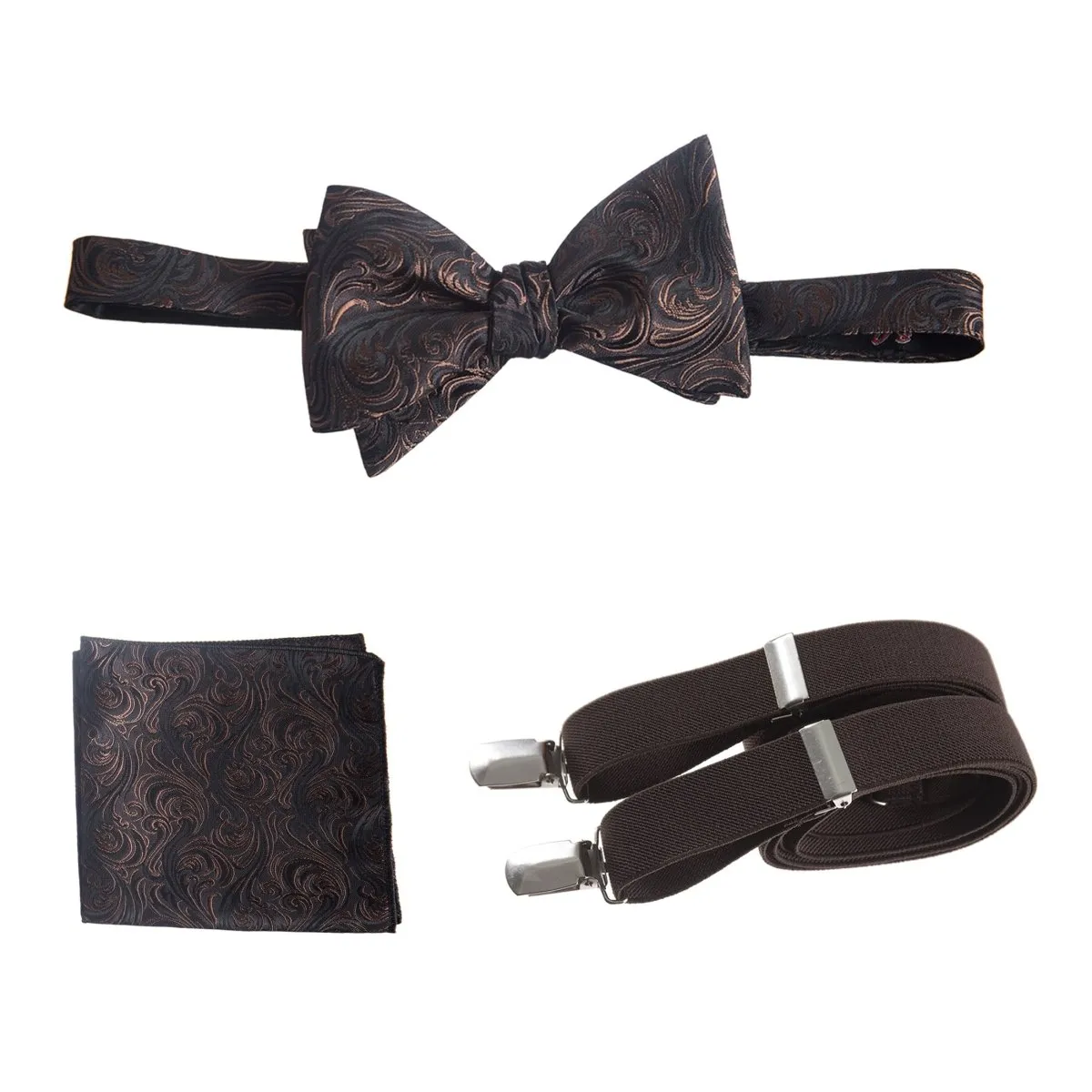 Self-tie Bow Tie & Pocket Square Paisley Jacquard with Adjustable Stretch Suspender