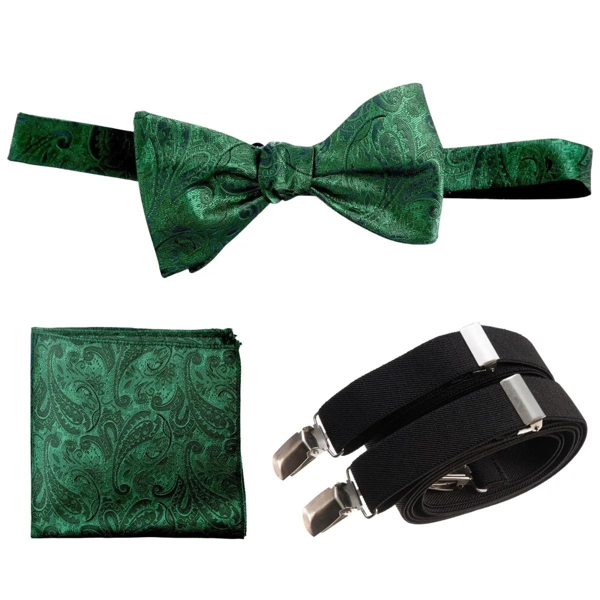 Self-tie Bow Tie & Pocket Square Paisley Jacquard with Adjustable Stretch Suspender