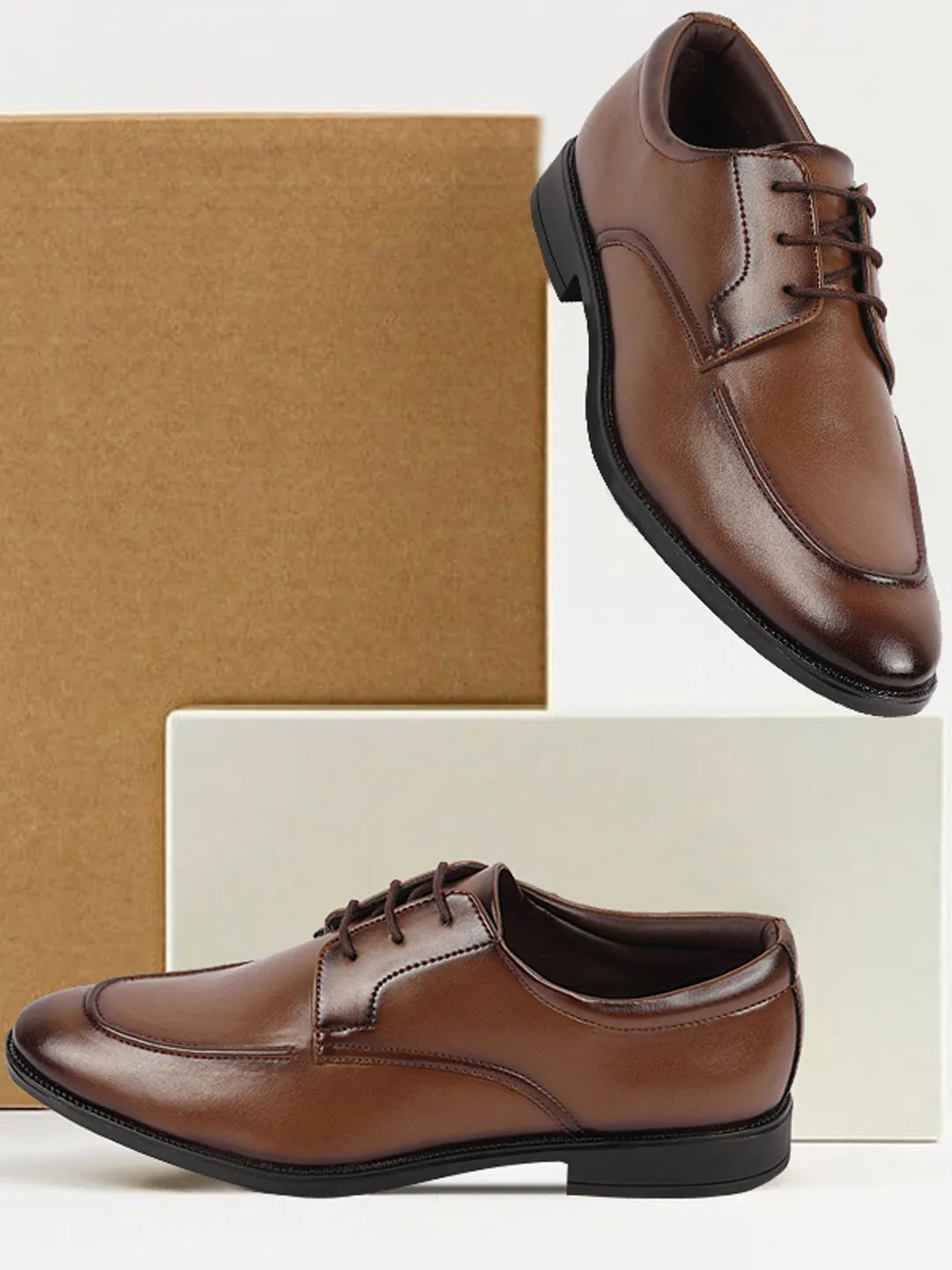 Men Tan Formal Office Comfort Lace-Up Derby Shoes