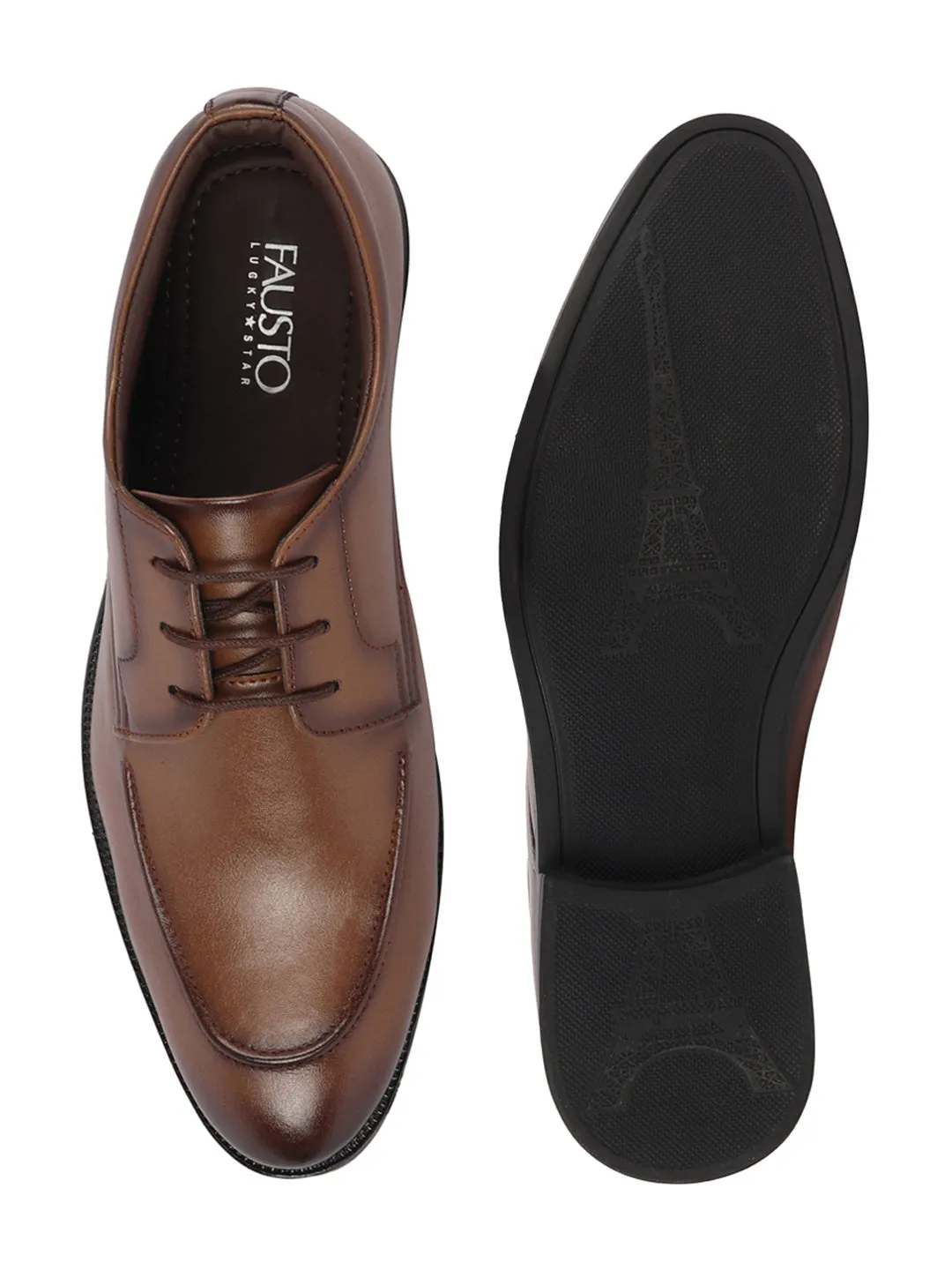 Men Tan Formal Office Comfort Lace-Up Derby Shoes