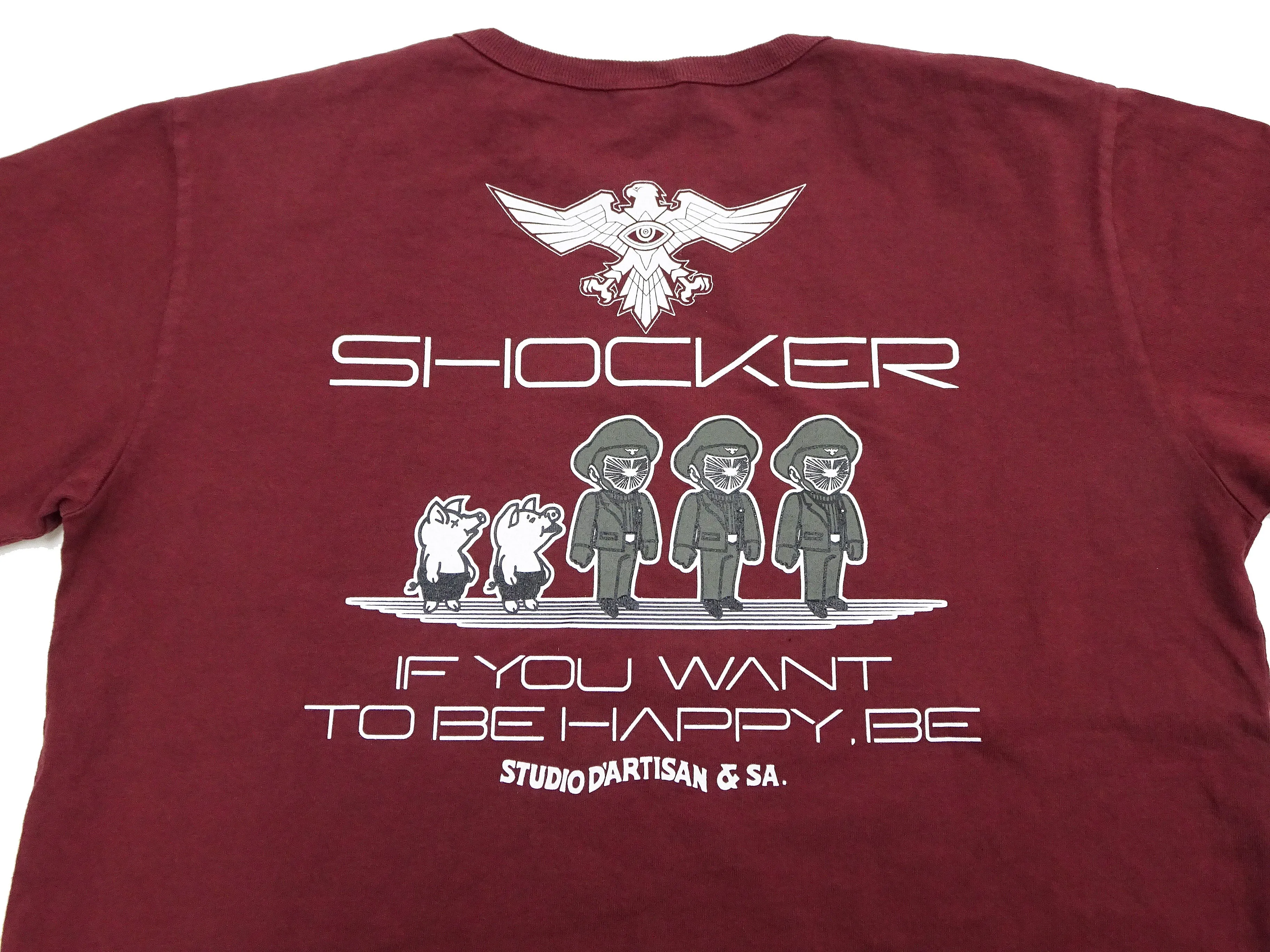 Studio D'artisan T-shirt Men's Shocker from Shin Kamen Rider Graphic Short Sleeve Tee SKR-004 Burgundy