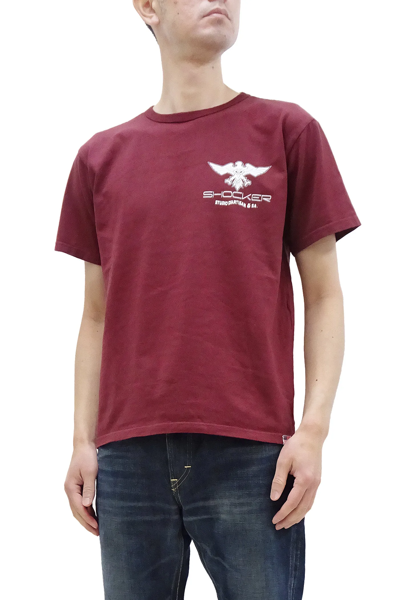 Studio D'artisan T-shirt Men's Shocker from Shin Kamen Rider Graphic Short Sleeve Tee SKR-004 Burgundy