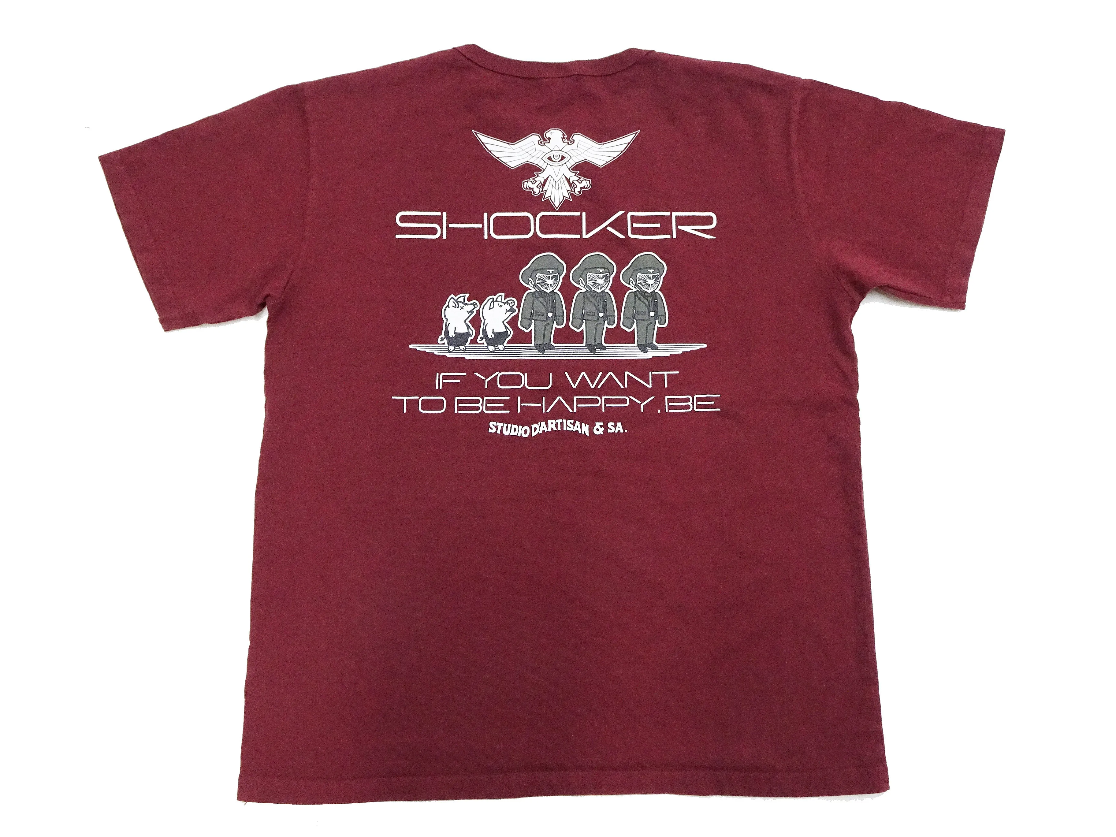 Studio D'artisan T-shirt Men's Shocker from Shin Kamen Rider Graphic Short Sleeve Tee SKR-004 Burgundy